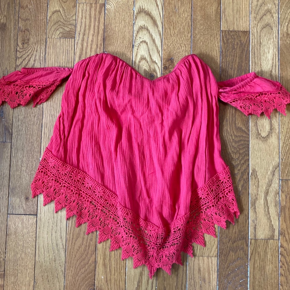 Red lace off the shoulder